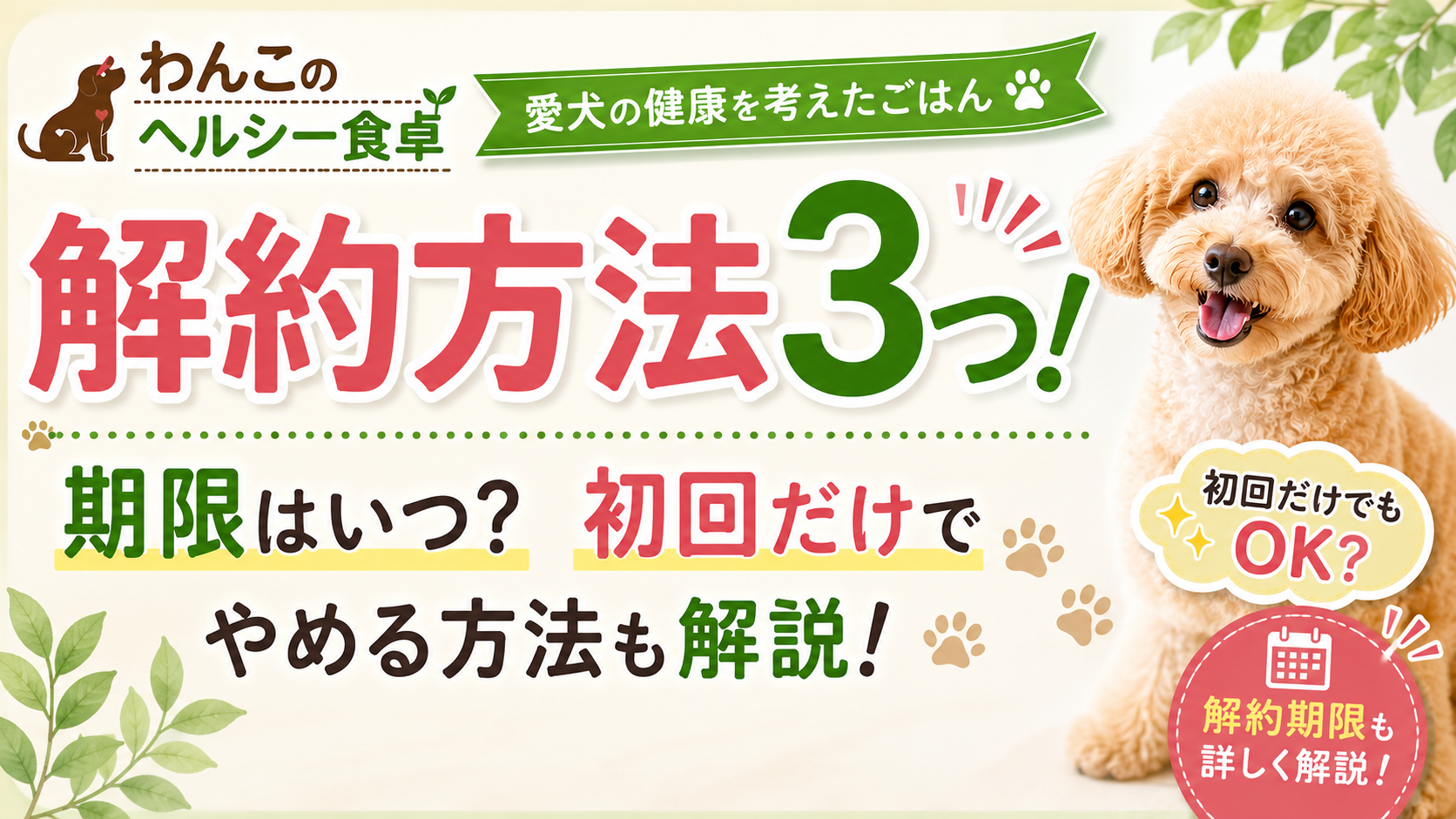 わんこのヘルシー食卓の解約方法3つ！期限や初回だけでやめる方法も解説